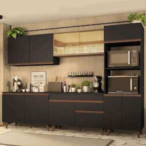 Armário de Cozinha Completa Madesa Reims 310001 com Balcão e Tampo - Preto/Rustic
