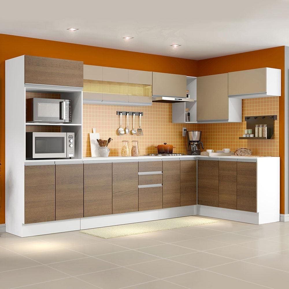 Armário de Cozinha Compacta 100% MDF 190 cm Frentes Branco Brilho Smart  Madesa 01