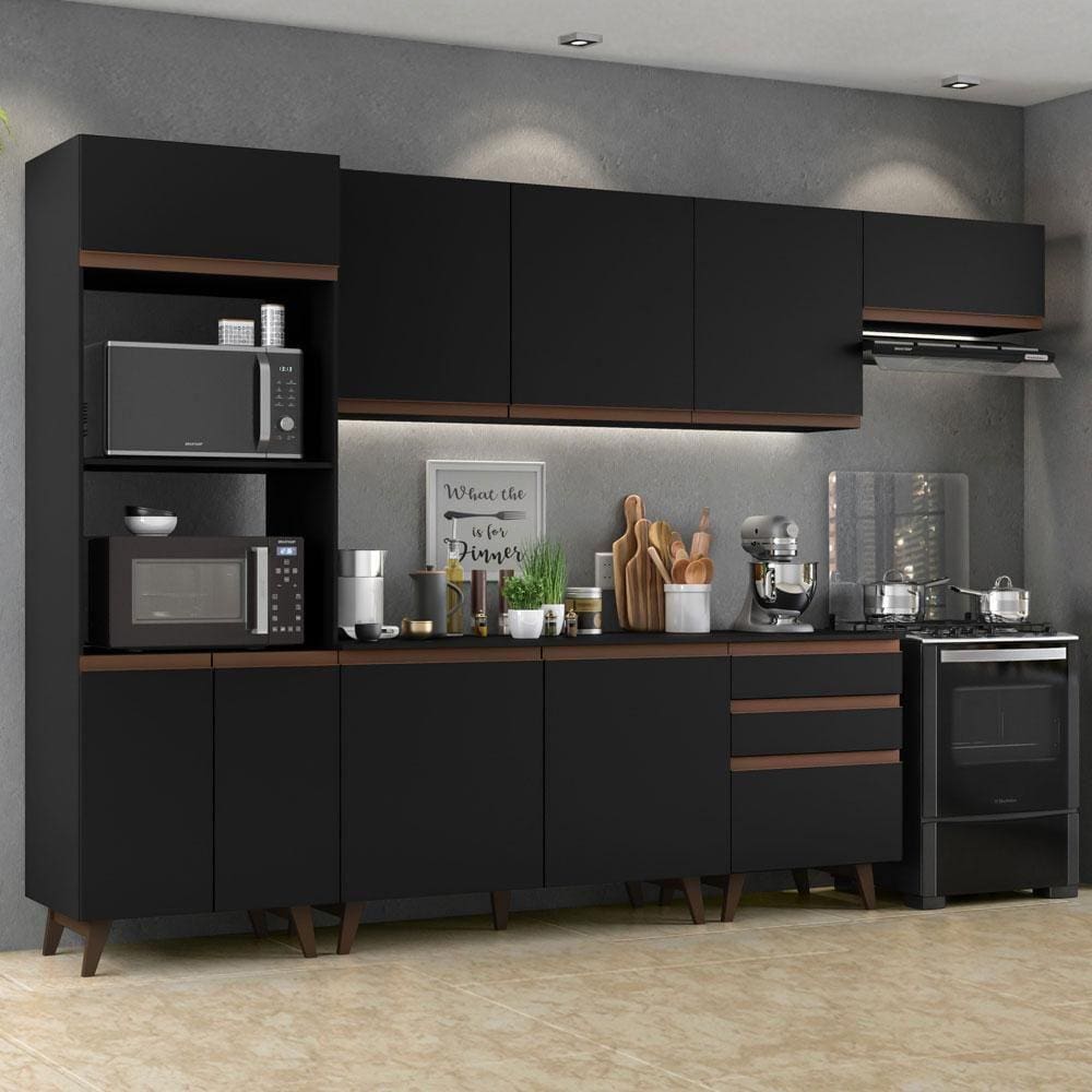 Armário de Cozinha Completa Madesa Reims 320001 com Balcão e Tampo - Preto