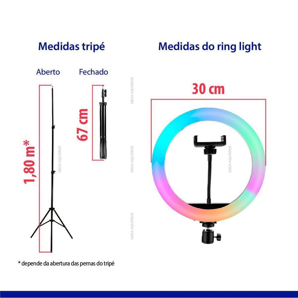 Ring Light Colorida Rgb33 Com Tripé Vídeo Foto 30Cm