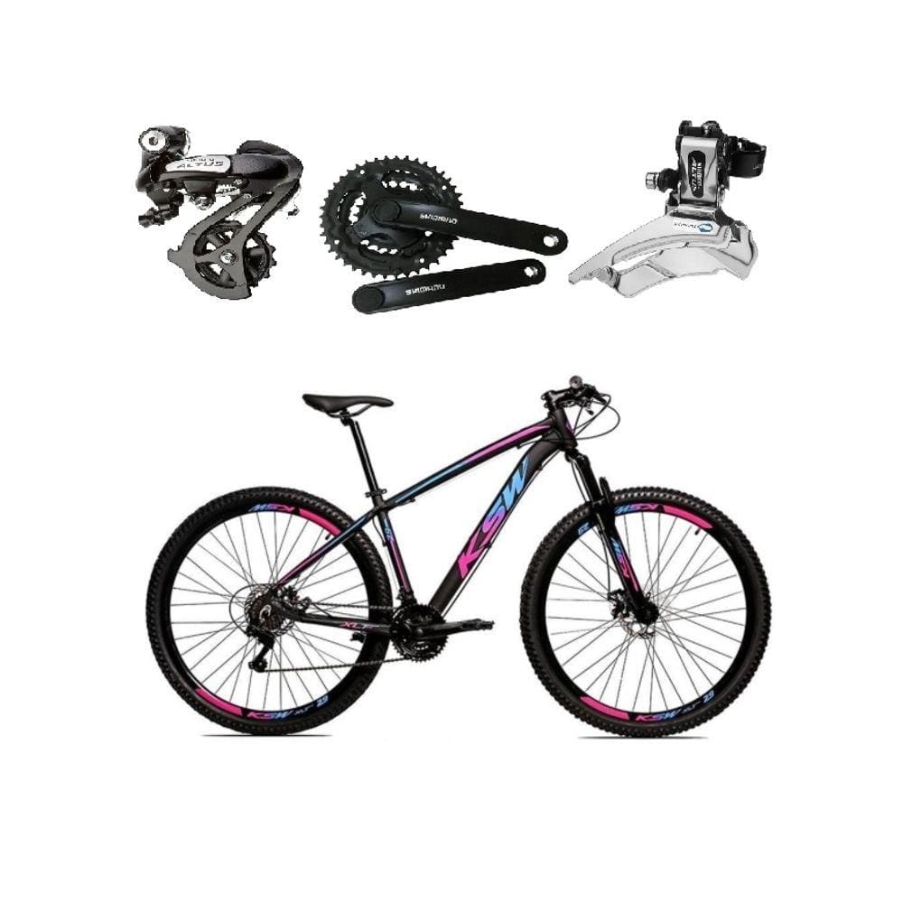 Bicicleta Aro 29 Ksw Xlt Câmbios Shimano Altus 24v K7 Alumínio Freios Hidráulicos Garfo Com Trava - Preto/Pink/Azul