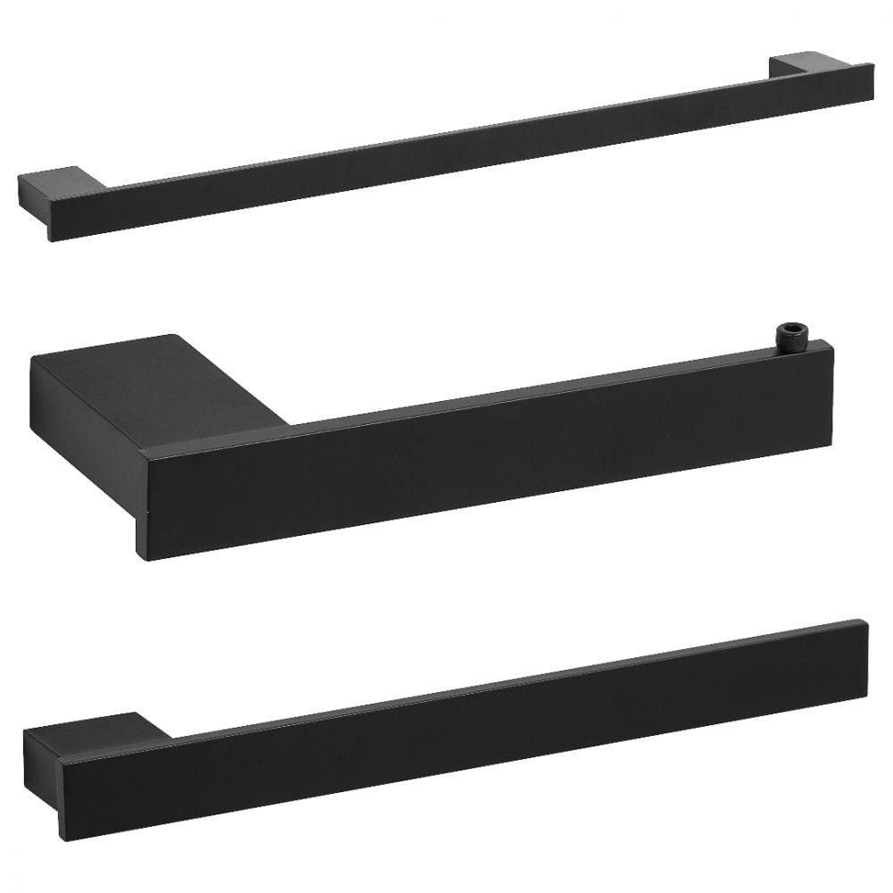 Kit com 3 Acessórios para Banheiro Preto Fosco Master