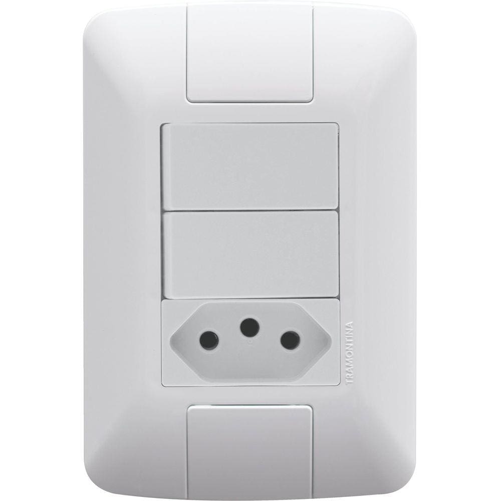 Conjunto 4x2 com 2 Interruptores Paralelos 6 A 250 V e 1 Tomada 2P+T 20 A 250 V Tramontina Aria Branco Tramontina