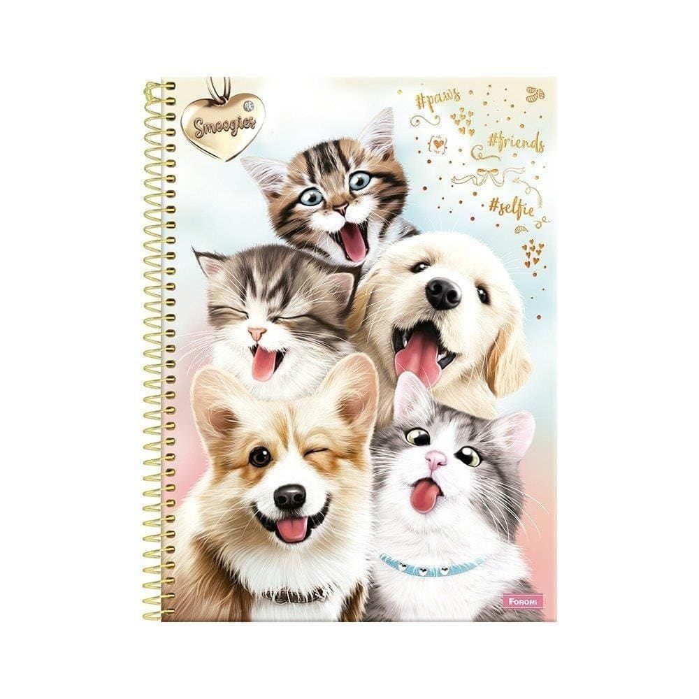 Caderno Espiral Foroni Universitário Capa Dura Smoogies 15 Matérias 240 Folhas - Embalagem 2 Unidades