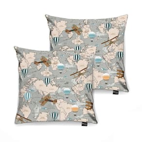 Kit 2 Capas Almofada Tecido Estampado Mapa Mundi D75