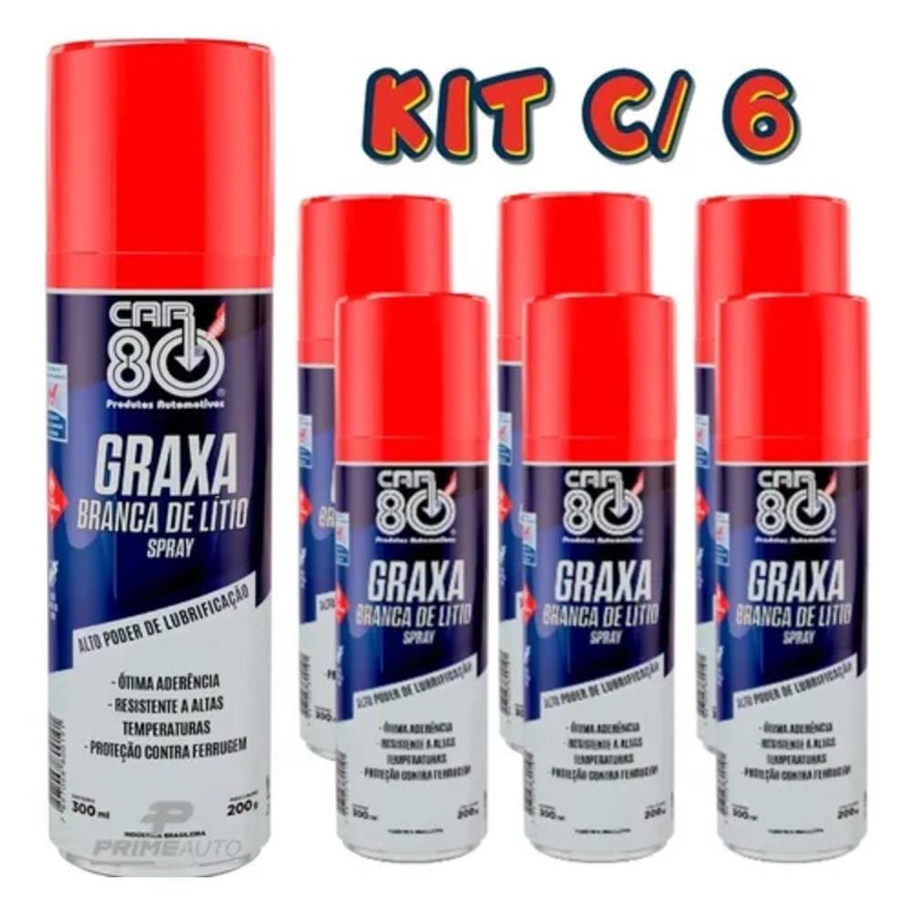 Kit C/ 6 Graxa Branca De Lítio Spray 300ml Car80