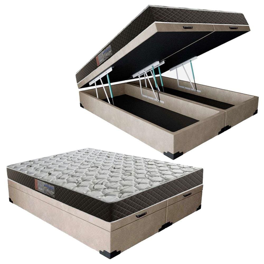 Cama Box Baú Queen Colchão Mola Ensacada Acolchões + Box Sintético 65x158x198