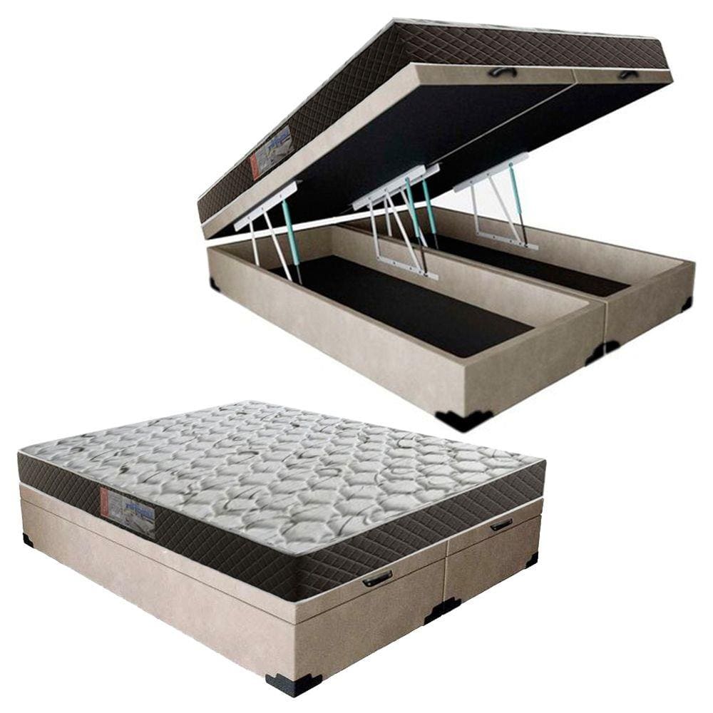 Cama Box Baú Queen Colchão Mola Ensacada Acolchões + Box Suede 71x158x198