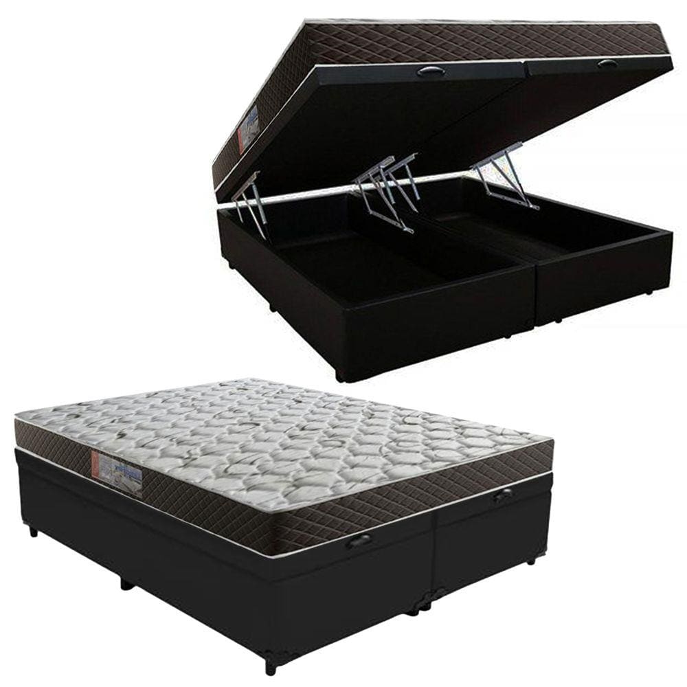 Cama Box Baú Queen Colchão Mola Bonnel Acolchões + Box Suede 69x158x198