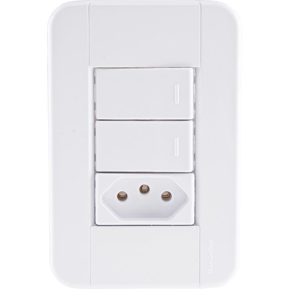 Conjunto 4x2 com 2 Interruptores Simples 10 A 250 V e 1 Tomada 2P+T 10 A 250 V Tramontina Tablet Branco Tramontina