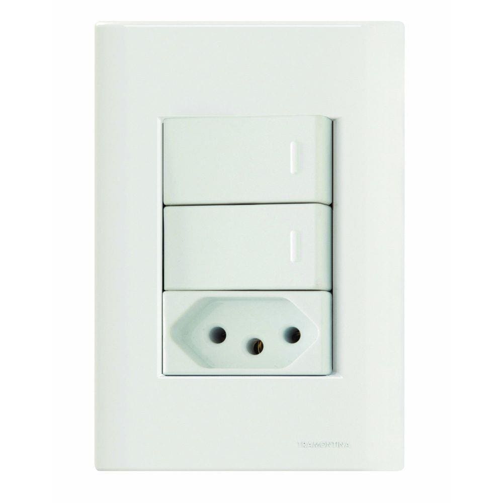 Conjunto 4x2 com 2 Interruptores Simples 10 A 250 V e 1 Tomada 2P+T 20 A 250 V Tramontina Giz Branco Tramontina