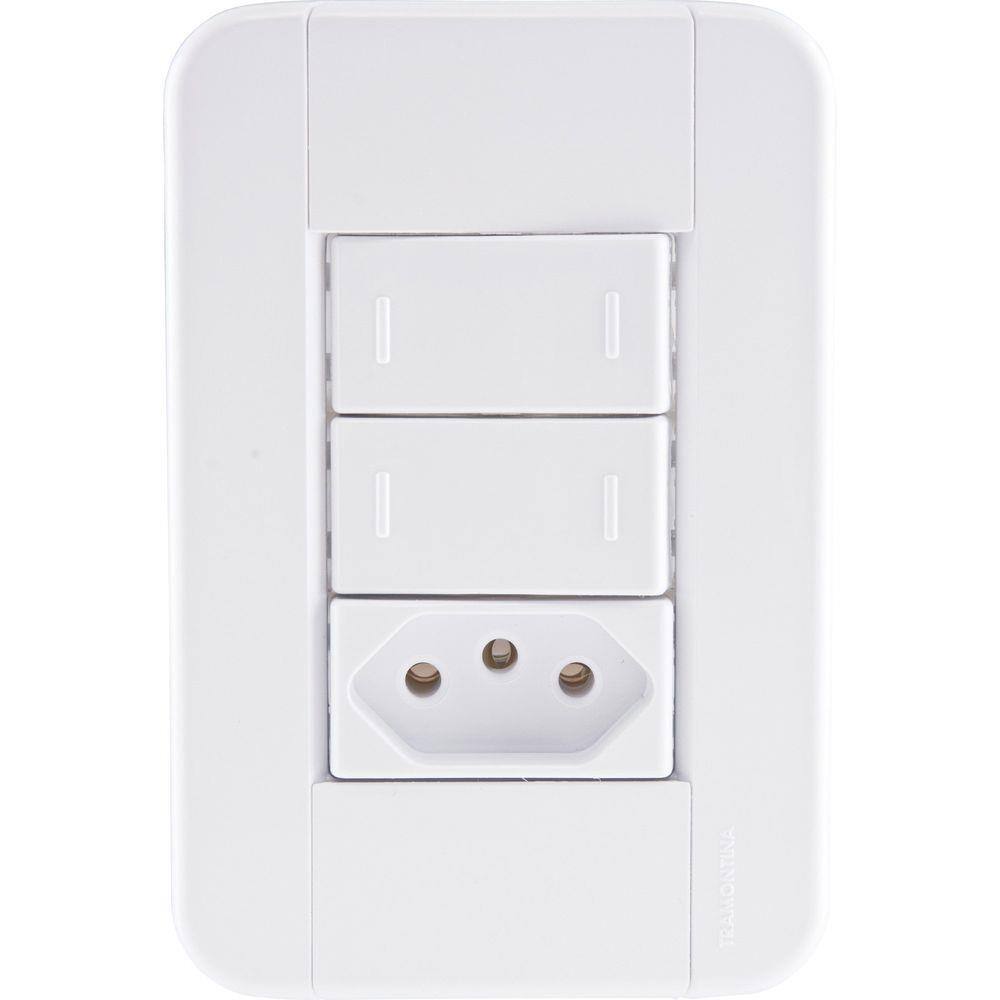 Conjunto 4x2 com 2 Interruptores Paralelos 10 A 250 V e 1 Tomada 2P+T 20 A 250 V Tramontina Tablet Branco Tramontina
