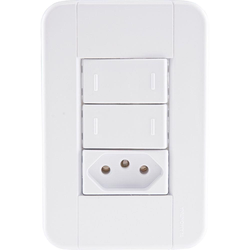 Conjunto 4x2 com 2 Interruptores Paralelos 10 A 250 V e 1 Tomada 2P+T 10 A 250 V Tramontina Tablet Branco Tramontina