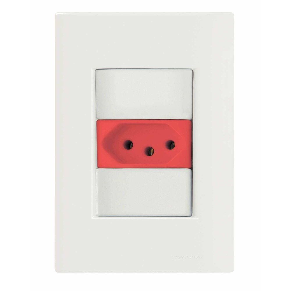Conjunto 4x2 com 1 Tomada 2P+T 20 A 250 V Tramontina Giz Vermelho e Branco Tramontina