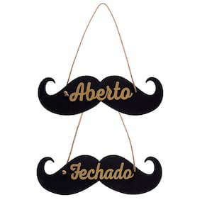 Placa MDF Aberto Fechado Para Barbearia Modelo Bigode