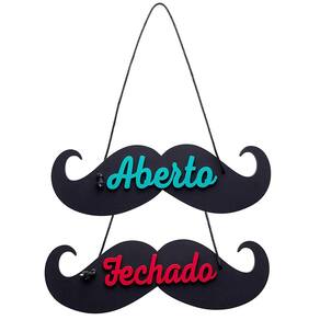 Placa MDF Aberto Fechado Para Barbearia Modelo Bigode