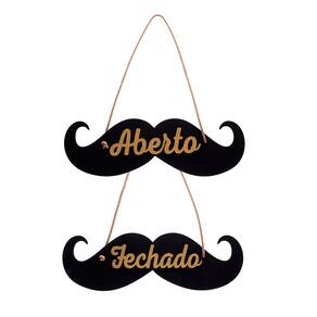 Placa MDF Aberto Fechado Para Barbearia Modelo Bigode