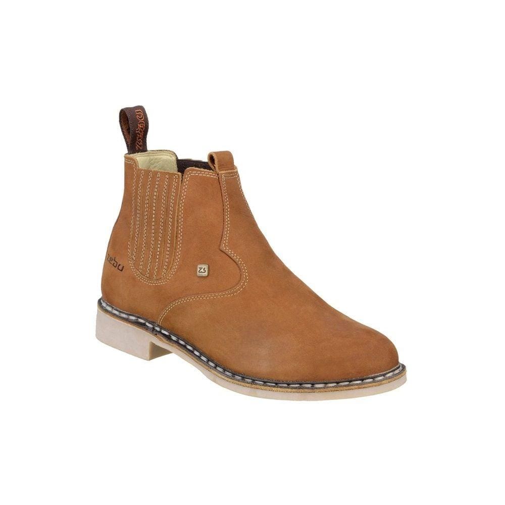Botina Masculina Vira Francesa Costurada a Mão Couro Zebu 64010 Bico Redondo