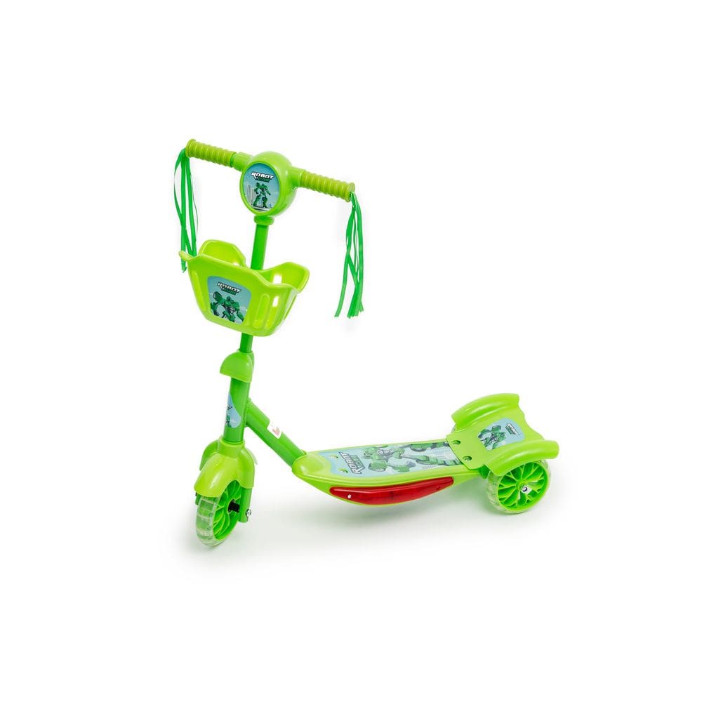 Patinete 3 Rodas Infantil Musical Com Luzes E Cesta Robot Car Verde