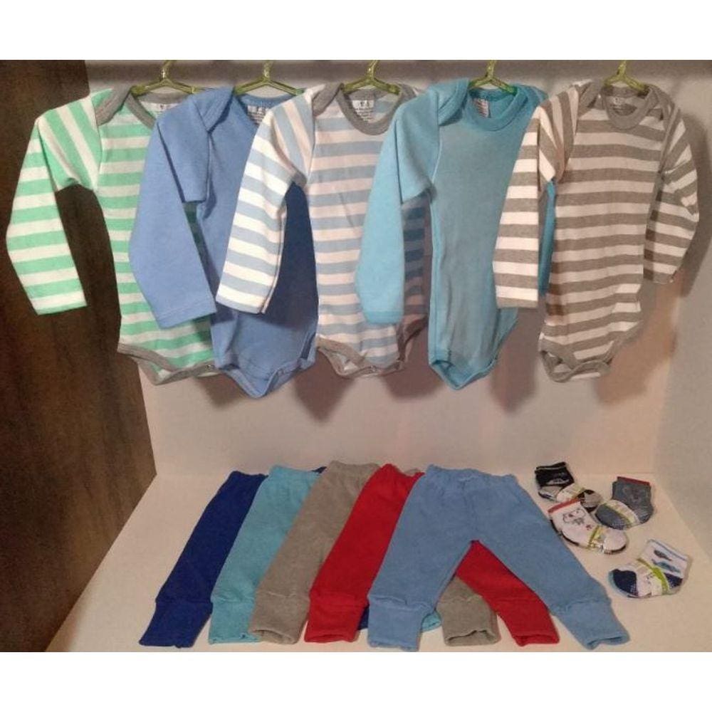 kit enxoval de bebê 7 Pçs 2 Body + 2 mijão Vira Pé + 3 pares de meia / Menina / Menino