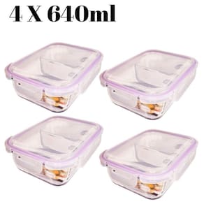 Conjunto Com 4 Potes 640ml Divisória Hermético Marmita