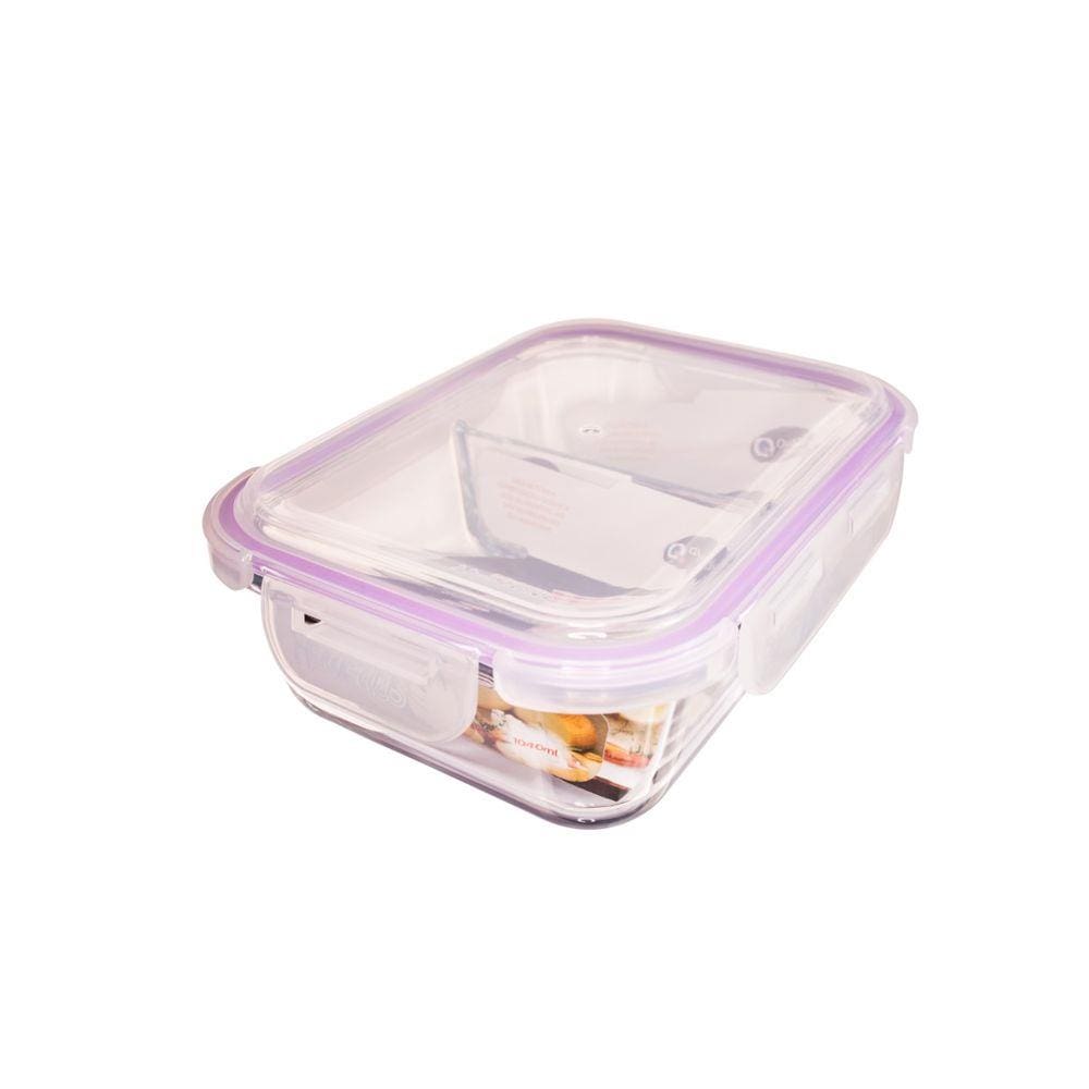 Pote de Vidro Retangular Divisória Tampa Hermética 640ml