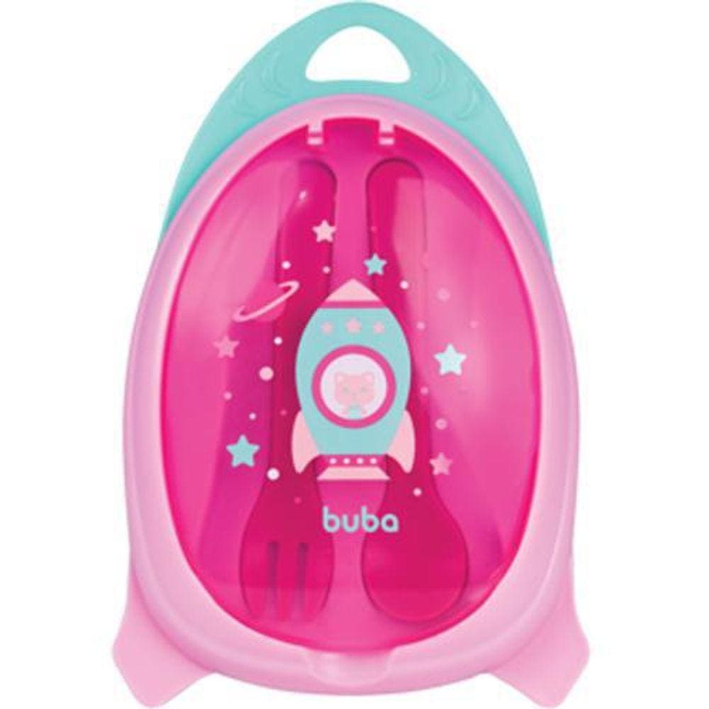 Kit Refeição com talher Foguete Rosa Buba