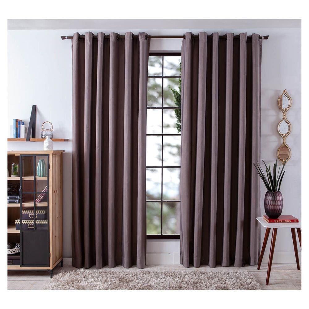 Cortina Para Sala Quarto Rústica Madras 2,60 x 1,70 m Castor Escuro Com Ilhós