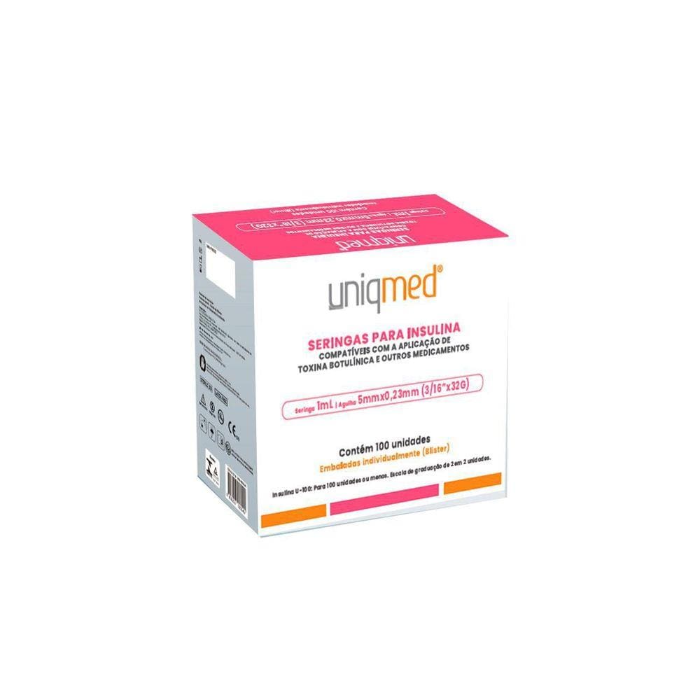 Kit 500Un Seringa Toxina Insulina Uniqmed 1,0Ml 5X0,23 32G