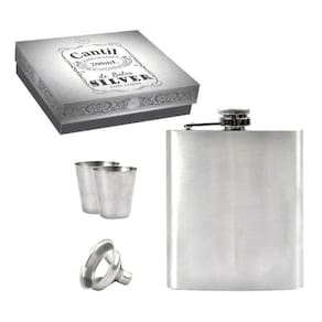 Kit Cantil 200M Inox 2 Copos 1 Funil Porta Bebida De Bolso