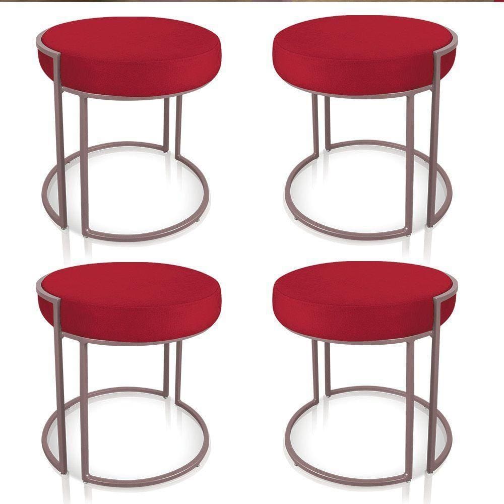 Kit 4 Puffs Love Suede Base Rose Vermelho