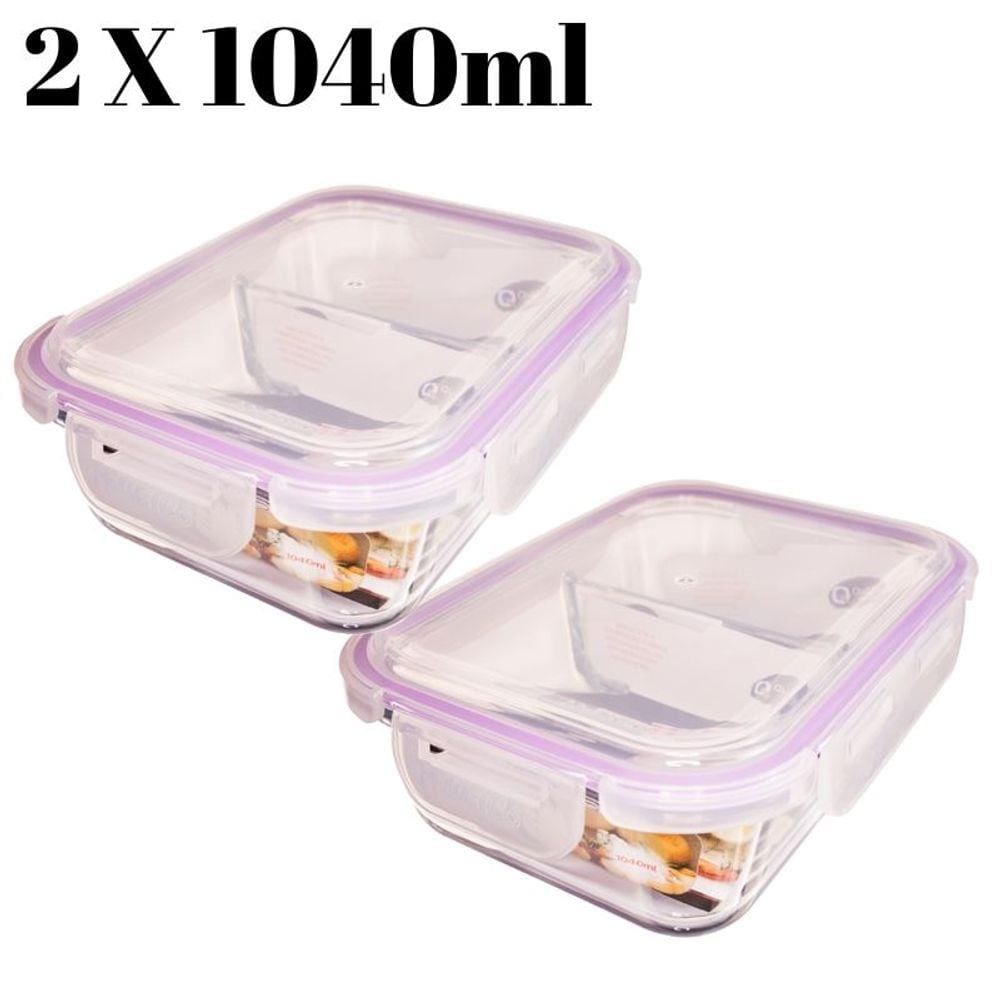 Jogo com 2 Potes 1040ml Marmita Hermético Divisória