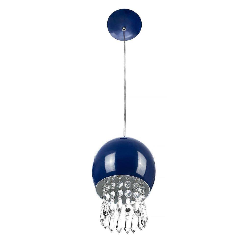 Pendente Bola Pequena 15cm Azul Com Cristais Acrilico