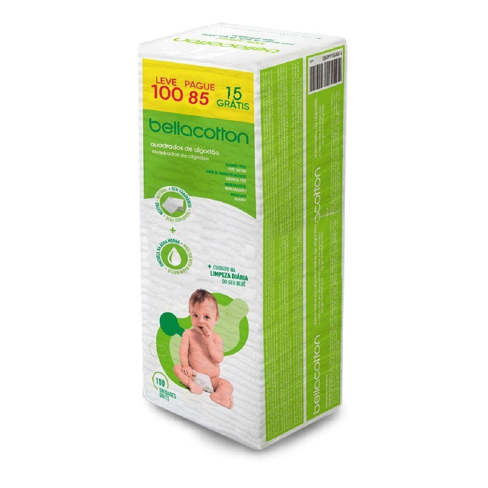 Algodao Quadrado Bebe Bellacotton 100Un
