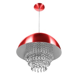 Lustre Pendente Meia Lua 40cm Cereja Com Cristais Acrilico