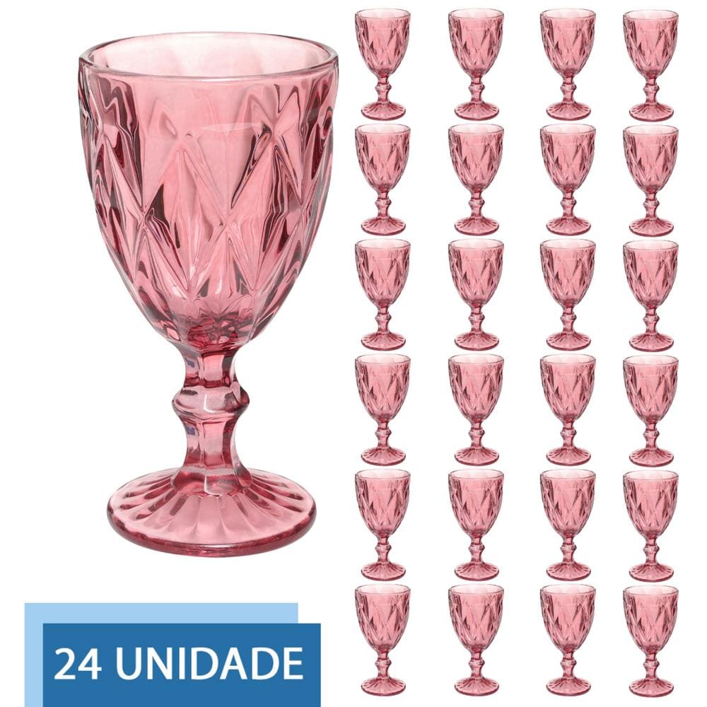 Conjunto 24 Copos Lilás Taças Diamante Para Agua Vinho 300ml