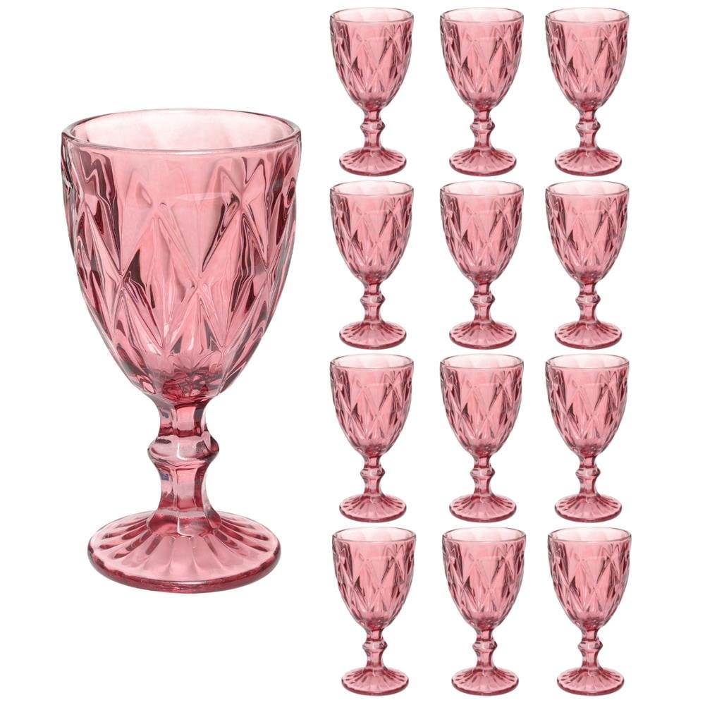 Conjunto 12 Copos Lilás Taças Diamante Para Agua Vinho 300ml