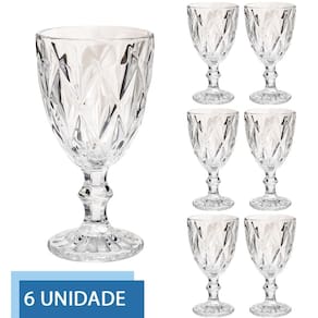 Conjunto 6 Copos Transparente Taça Diamante Agua Vinho 300ml