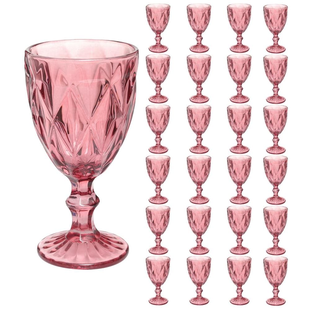 Taças Diamante Copos Vidro Lilás Bico De Jaca 300ml - 24Un