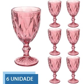 Conjunto 6 Copos Lilás Taças Diamante Para Agua Vinho 300ml