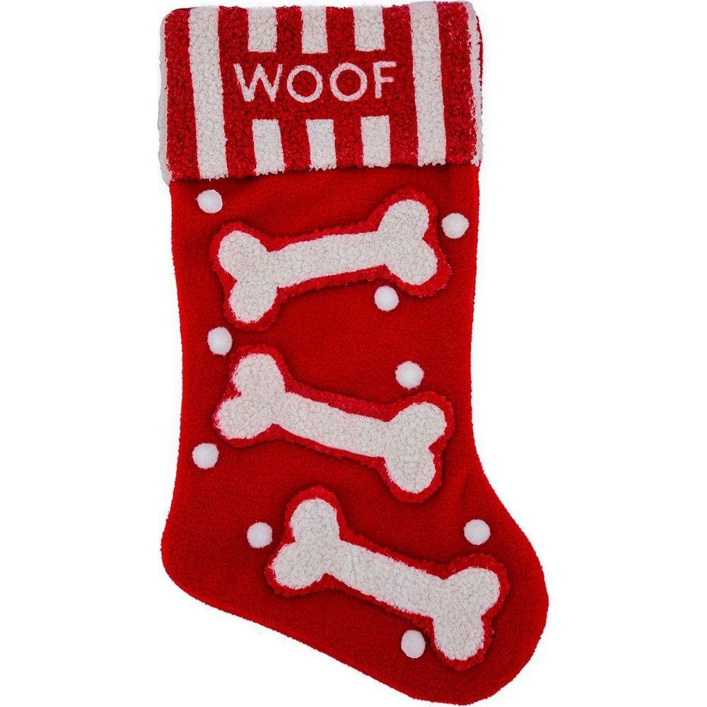 Bota Meia Natalina Decoração Tecido Woof Woof 48cm