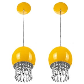 Kit2 Pendente Bola Pequena 15cm Amarelo Cristais Acrilico