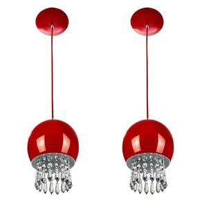 Kit 2 Pendente Bola Pequena 15cm Vermelho Cristais Acrilico