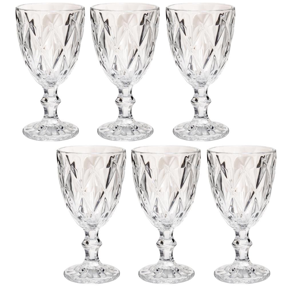 Copo Taça Vidro Diamante Transparente Para Agua 300ml 6Un