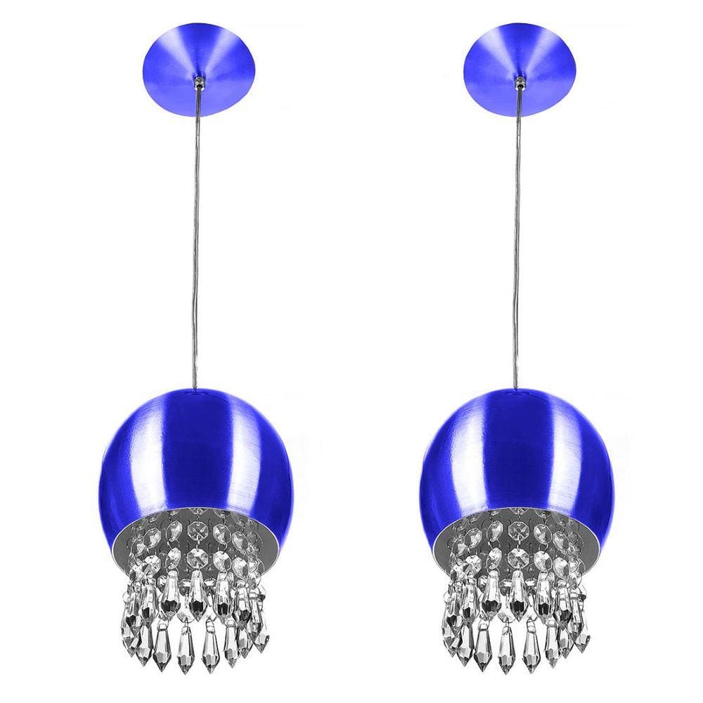 Kit 2 Pendente Bola Pequena 15cm Azul Met. Cristal Acrilico