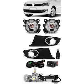 Kit Farol de Milha Neblina Vw Fox e Spacefox 2010 2011 2012 2013 2014 - Botão Painel Quadrado + Kit Lâmpada Super LED 6000K