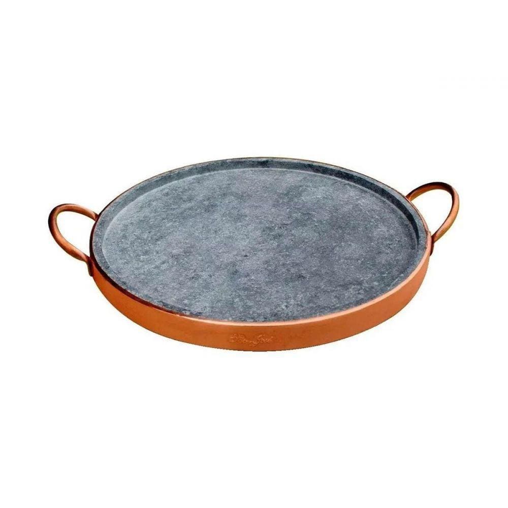 Forma de Pizza em Pedra Sabão com Alça de Cobre 36,0 Cm