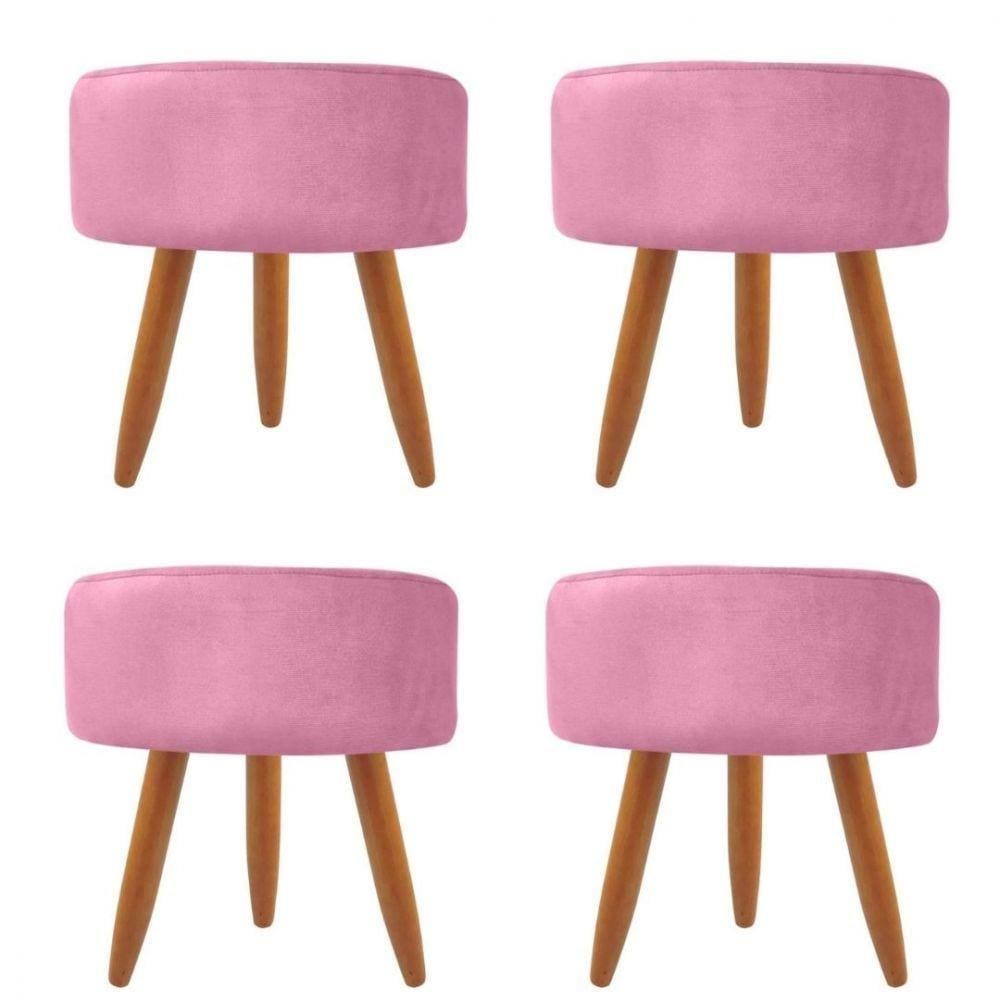 Combo 4 Puffs Redondo Pé Palito Suede Rosa