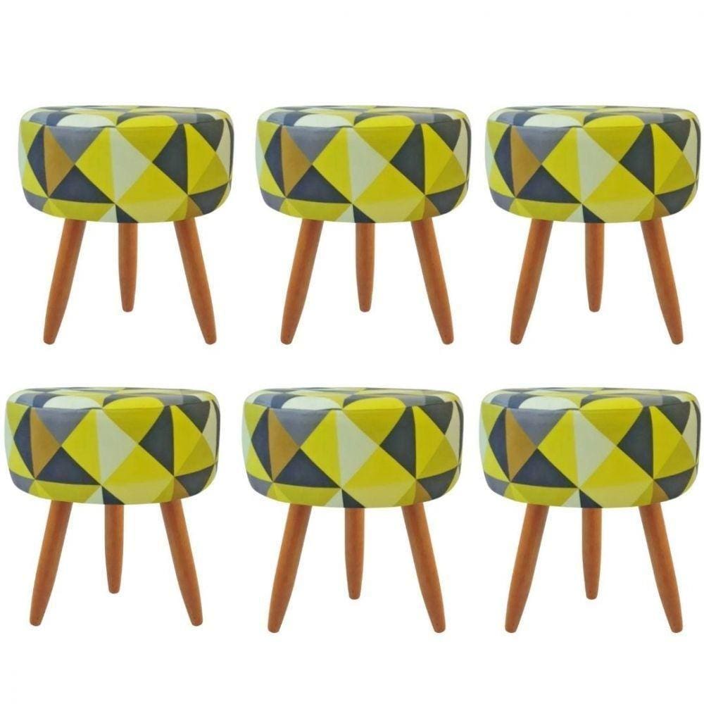 Combo 6 Puffs Redondo Pé Palito Triangûlo Amarelo