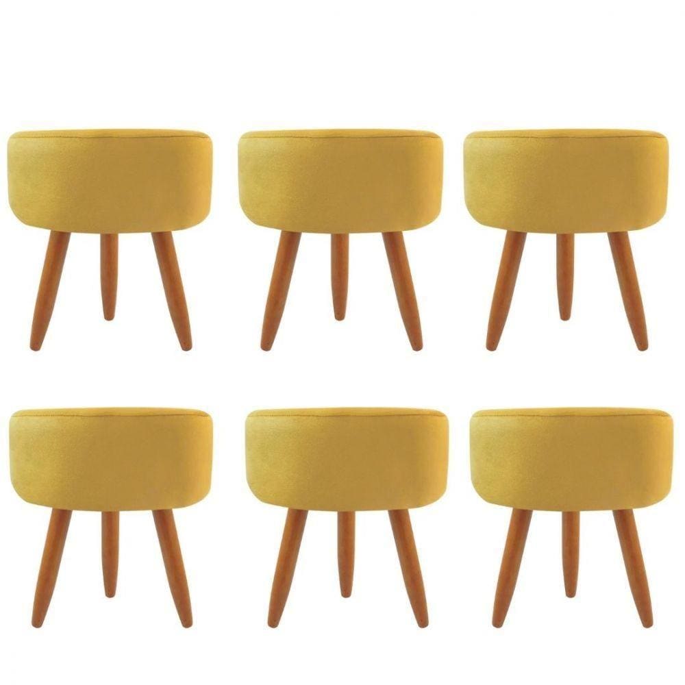 Combo 6 Puffs Redondo Pé Palito Amarelo